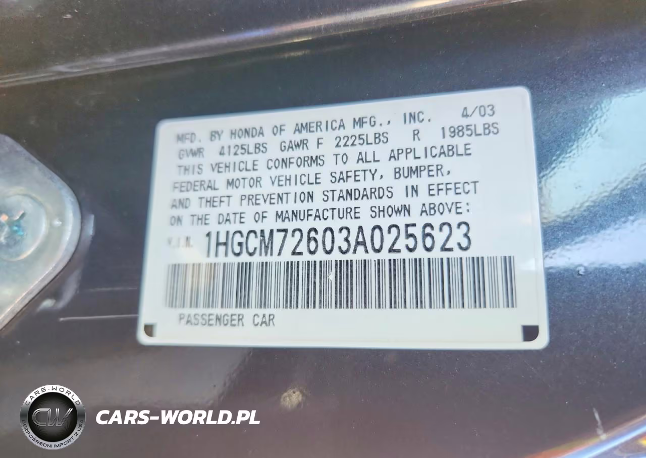 2003 Honda Accord VIN:1HGCM72603A025623 - 12