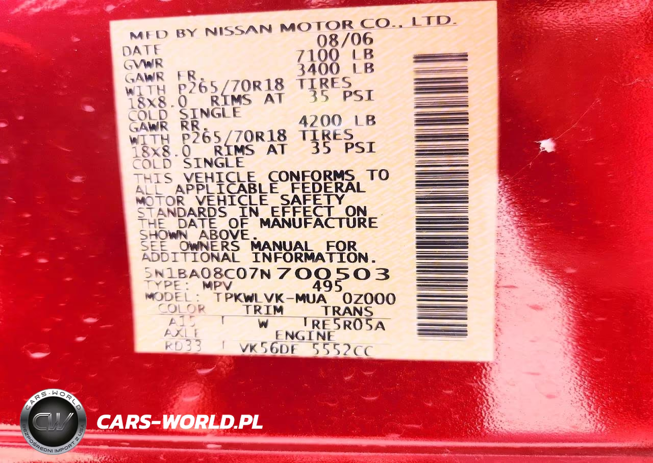 2007 Nissan Armada Se Ffv VIN:5N1BA08C07N700503 - 13