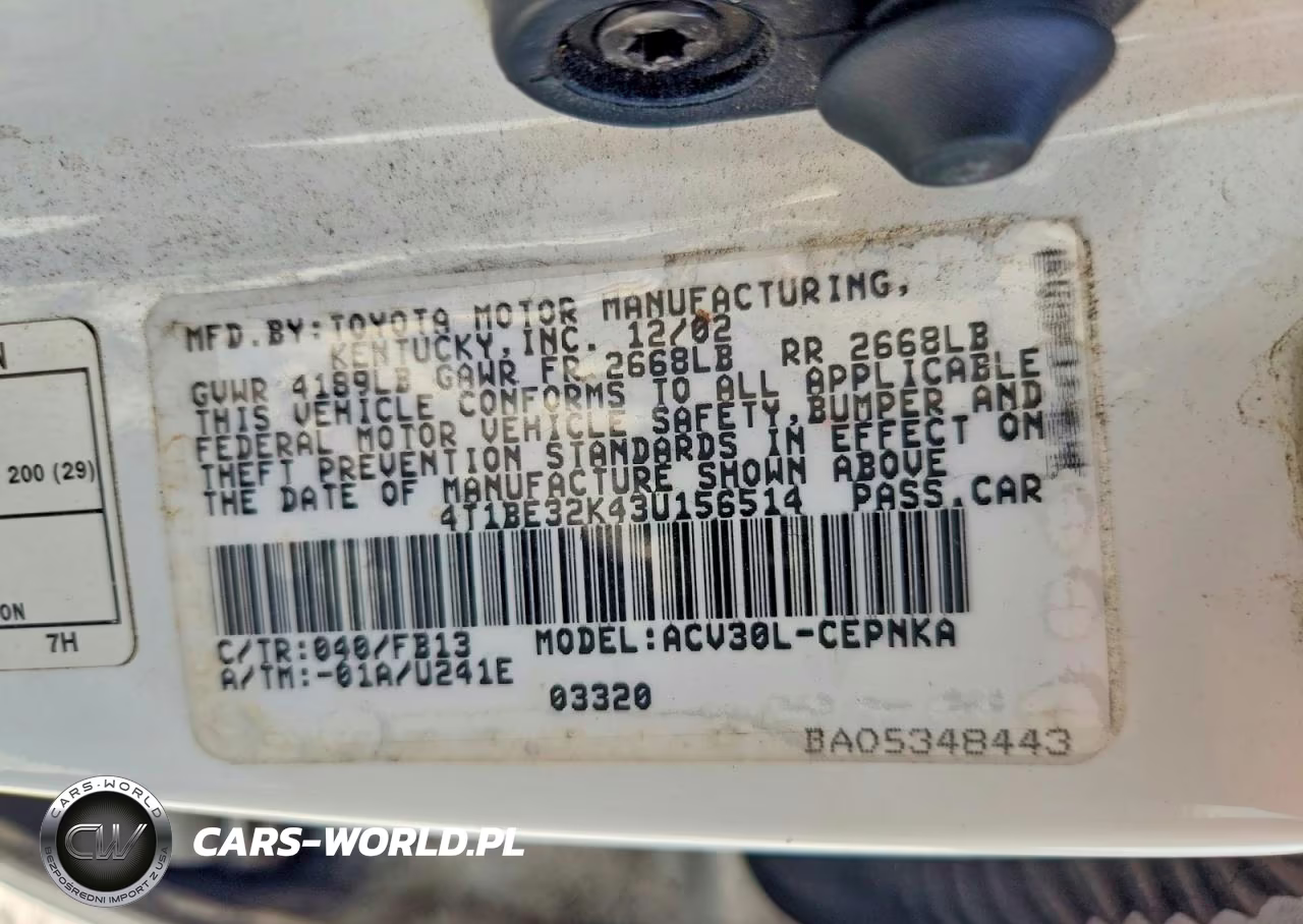 2003 Toyota Camry Le VIN:4T1BE32K43U156514 - 12
