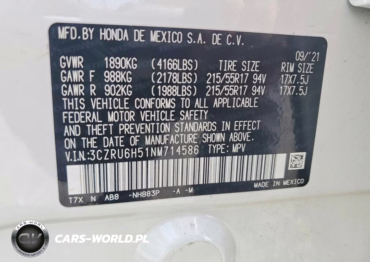 2022 Honda Hr-V Ex VIN:3CZRU6H51NM714586 - 13