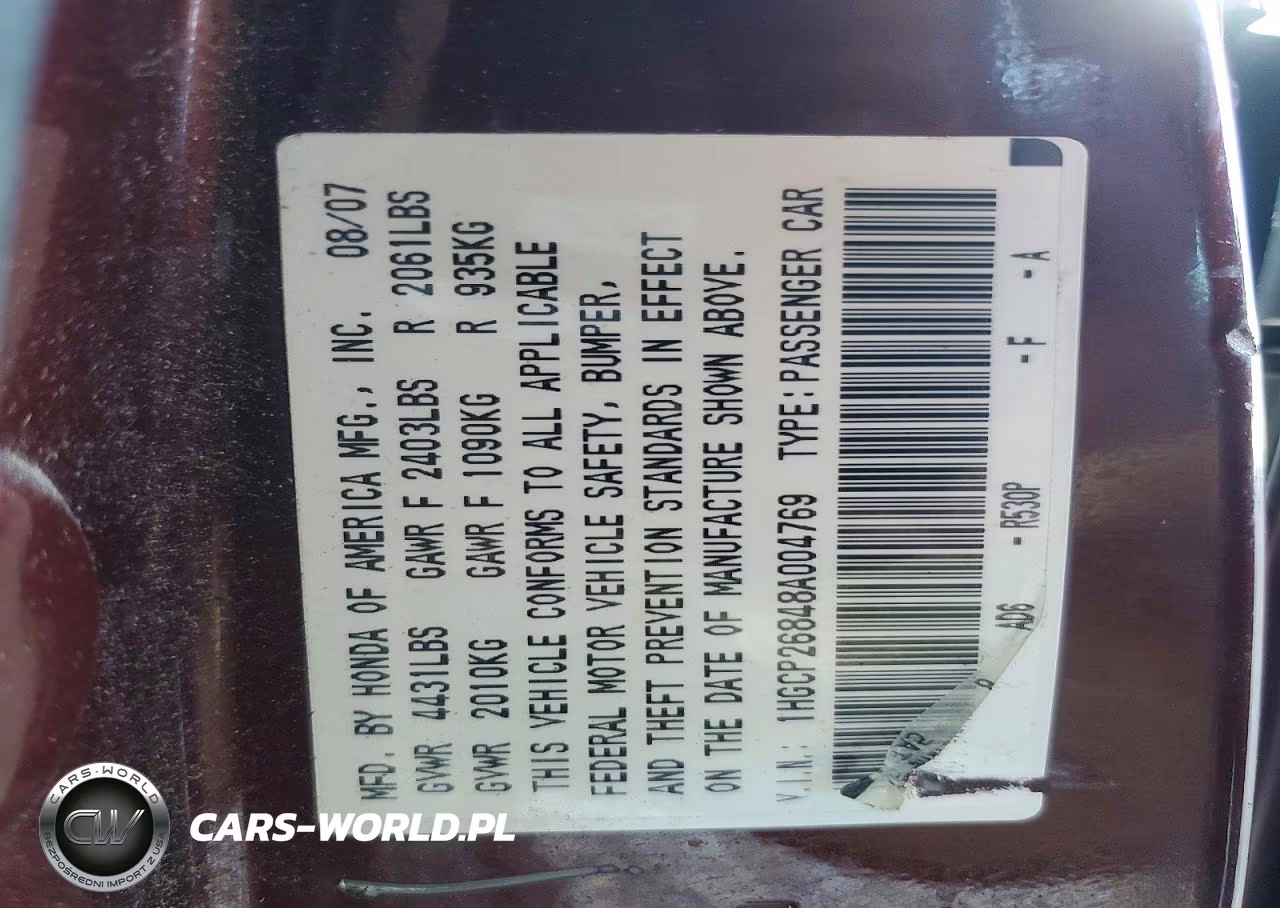 2008 Honda Accord Exl VIN:1HGCP26848A004769 - 12