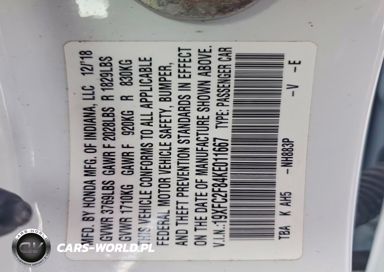 2019 Honda Civic Sport VIN:19XFC2F84KE011667 - 12