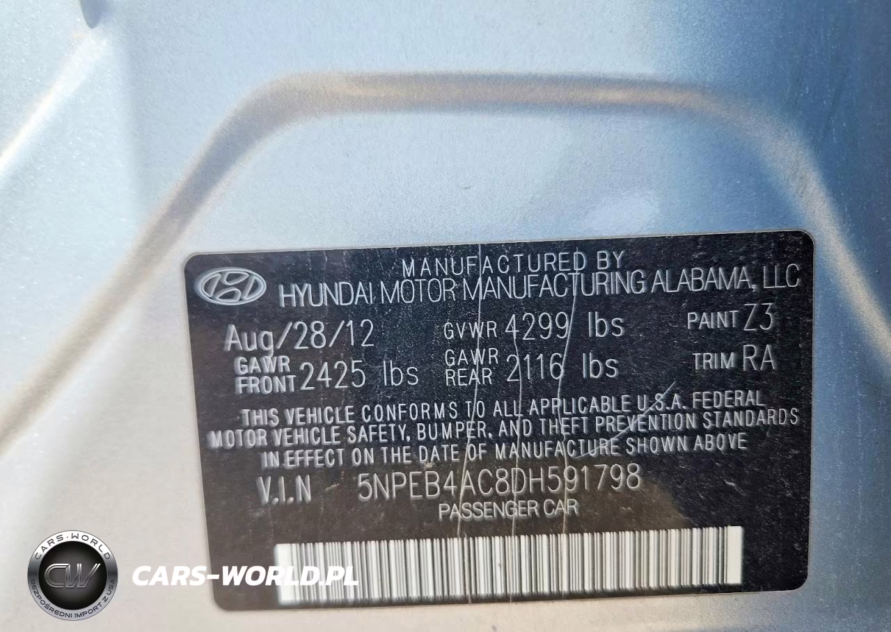 2013 Hyundai Sonata Gls VIN:5NPEB4AC8DH591798 - 12