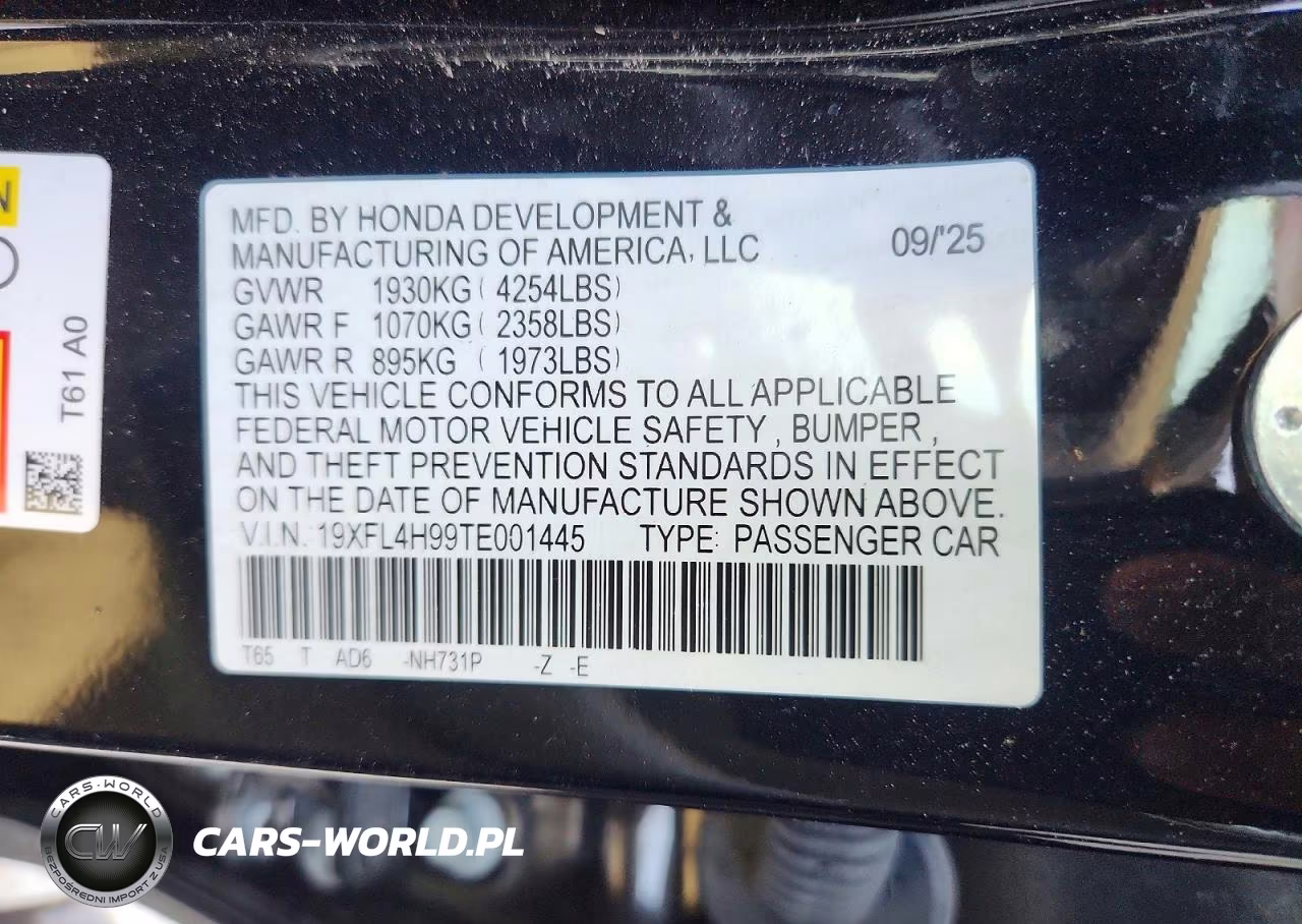 2026 Honda Civic Sport Touring VIN:19XFL4H99TE001445 - 12