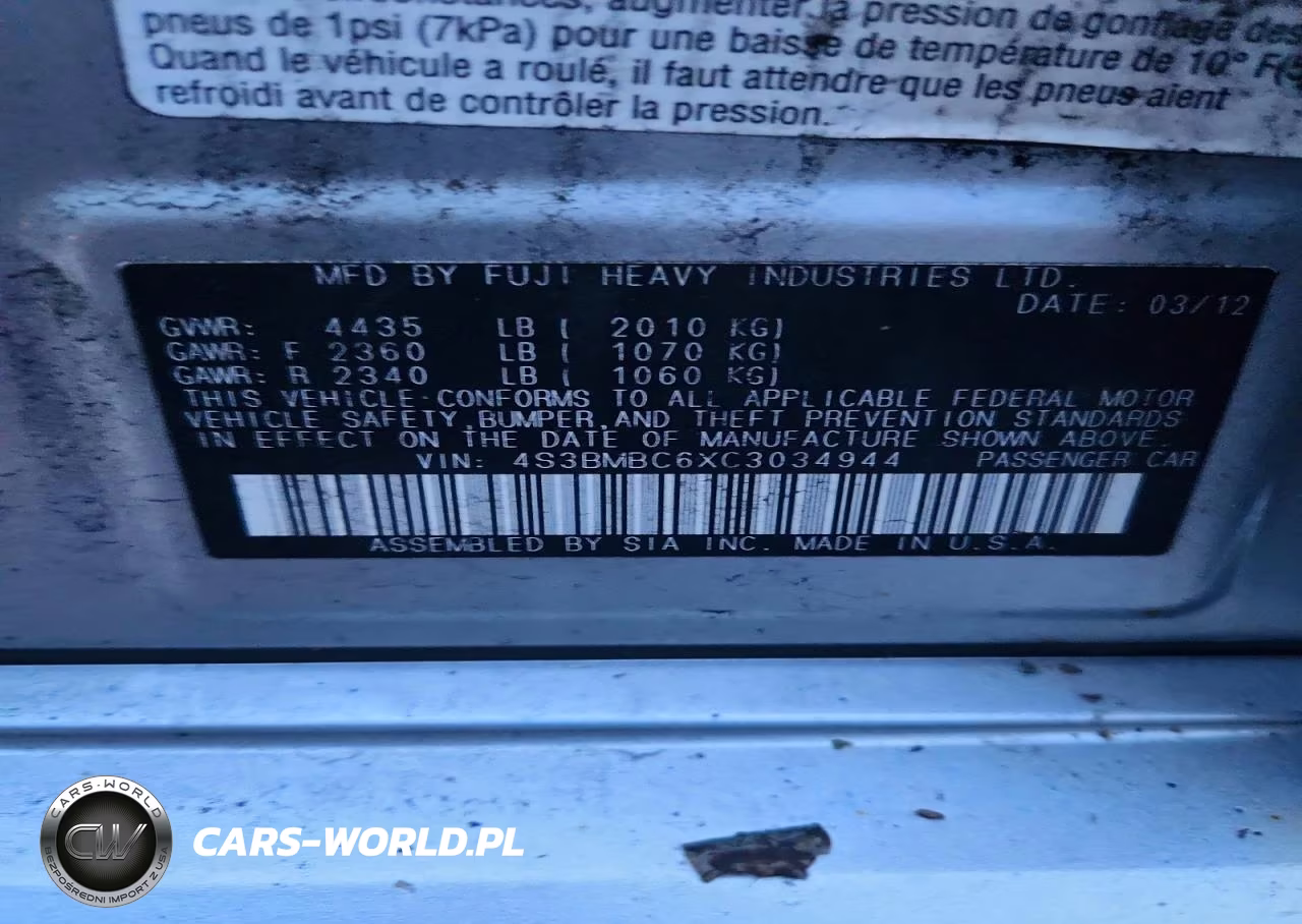 2012 Subaru Legacy 2.5I Premium VIN:4S3BMBC6XC3034944 - 12