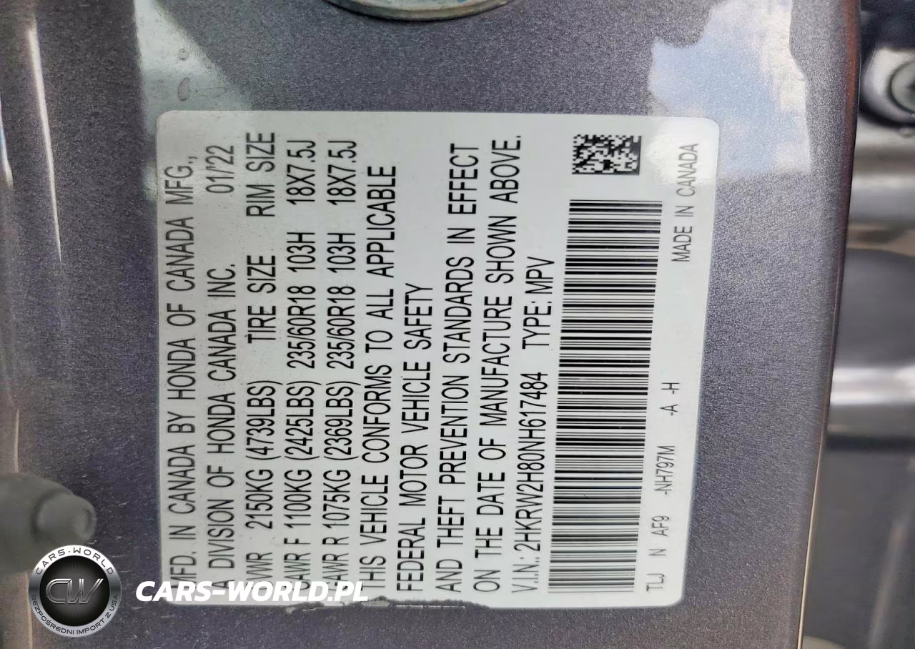 2022 Honda Cr-V Exl VIN:2HKRW2H80NH617484 - 13