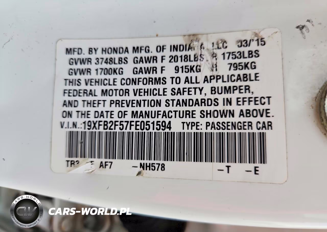 2015 Honda Civic Lx VIN:19XFB2F57FE051594 - 12