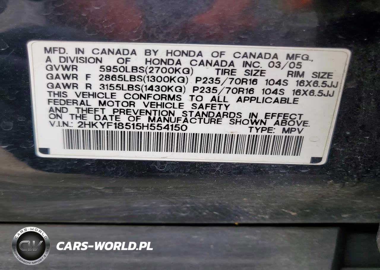 2005 Honda Pilot Exl VIN:2HKYF18515H554150 - 13