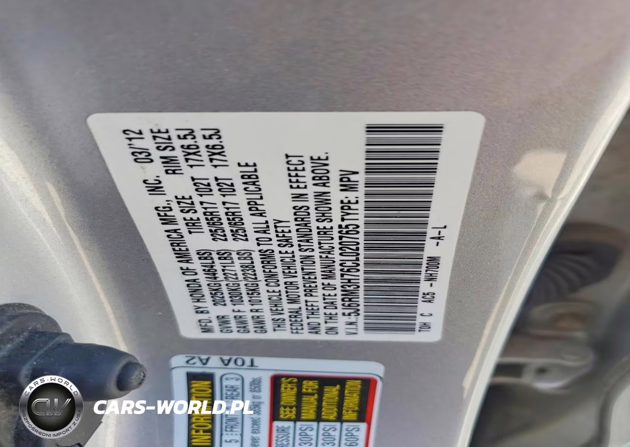 2012 Honda Cr-V Exl VIN:5J6RM3H76CL020765 - 13