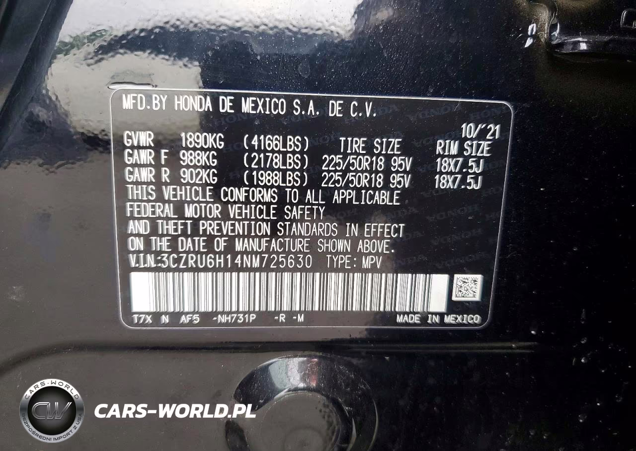 2022 HONDA HR-V SPORT VIN:3CZRU6H14NM725630 - 13