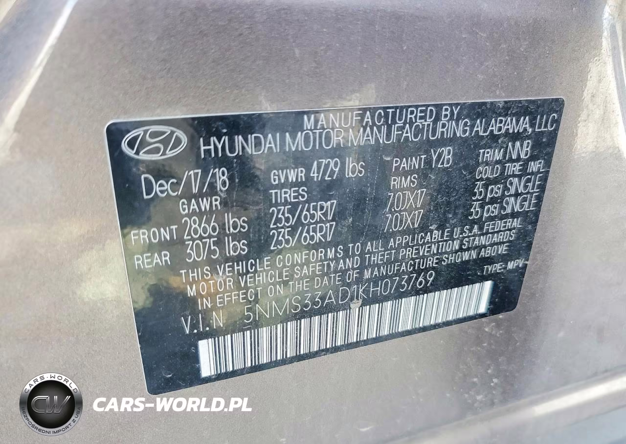 2019 Hyundai Santa Fe Sel 2.4L VIN:5NMS33AD1KH073769 - 13