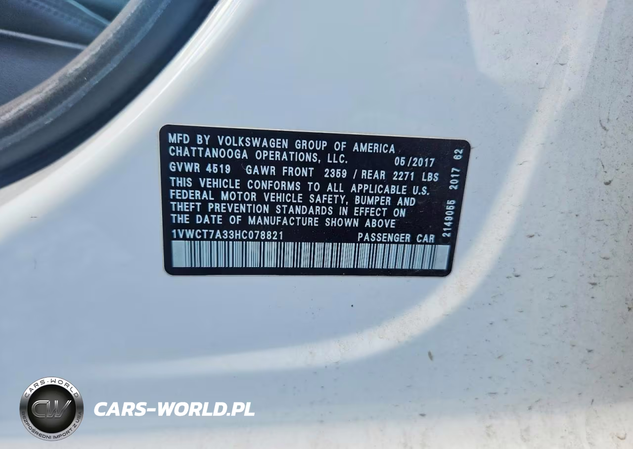 2017 Volkswagen Passat Sel Premium VIN:1VWCT7A33HC078821 - 13