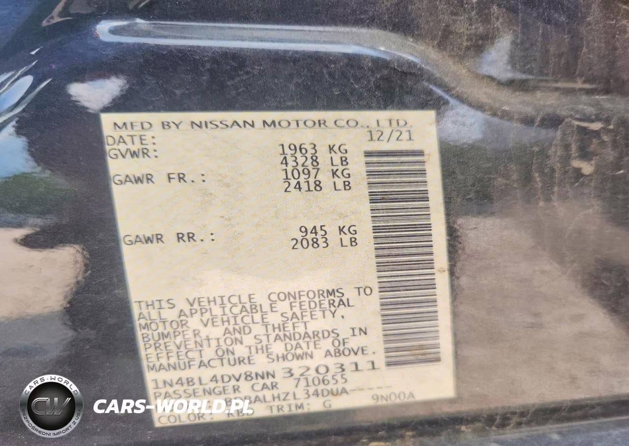 2022 Nissan Altima Sv VIN:1N4BL4DV8NN320311 - 13