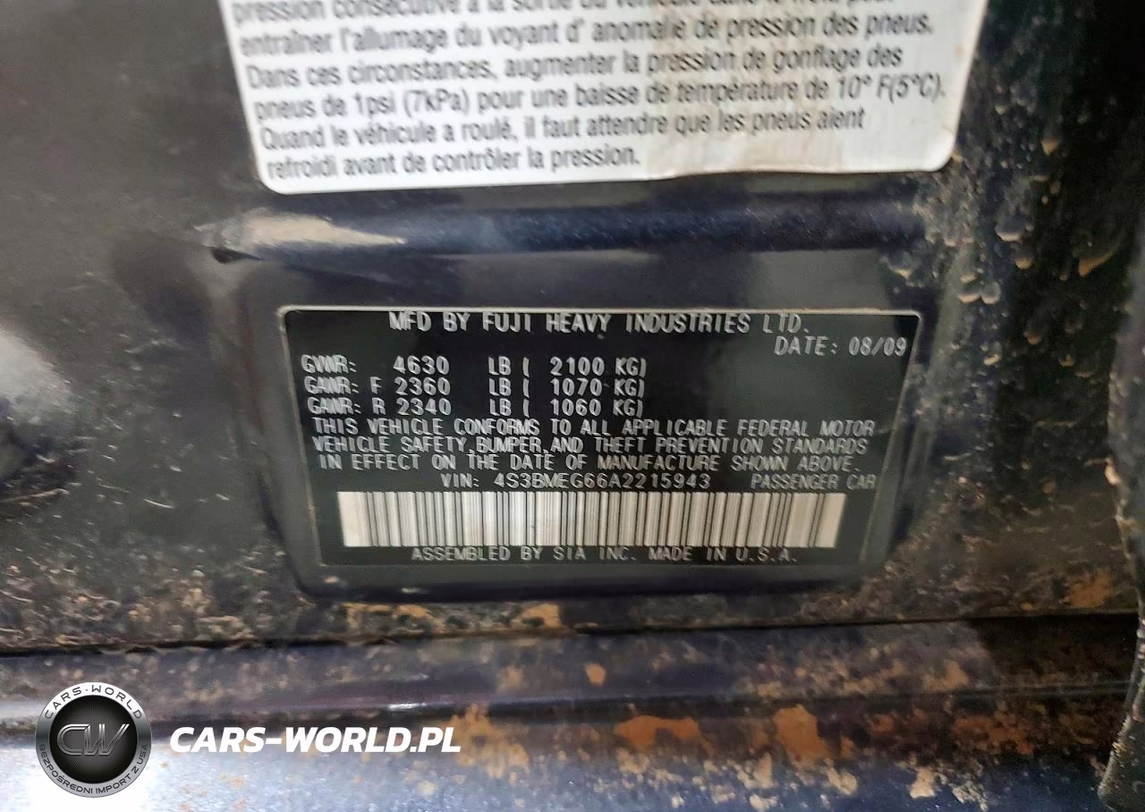 2010 Subaru Legacy 3.6R Premium VIN:4S3BMEG66A2215943 - 12