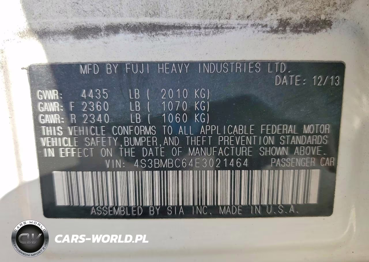 2014 Subaru Legacy 2.5I Premium VIN:4S3BMBC64E3021464 - 12