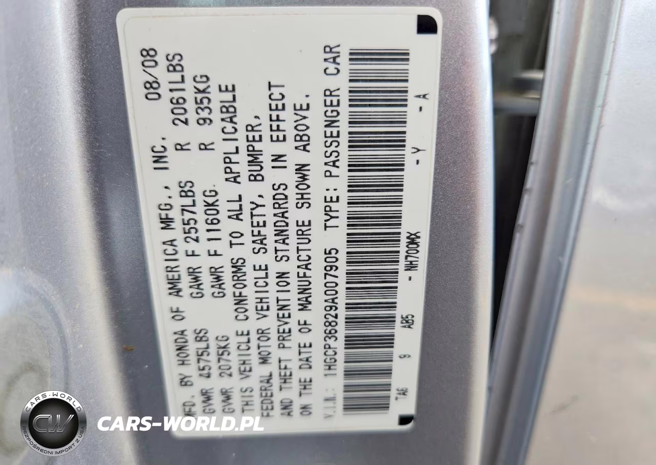 2009 Honda Accord Exl VIN:1HGCP36829A007905 - 12