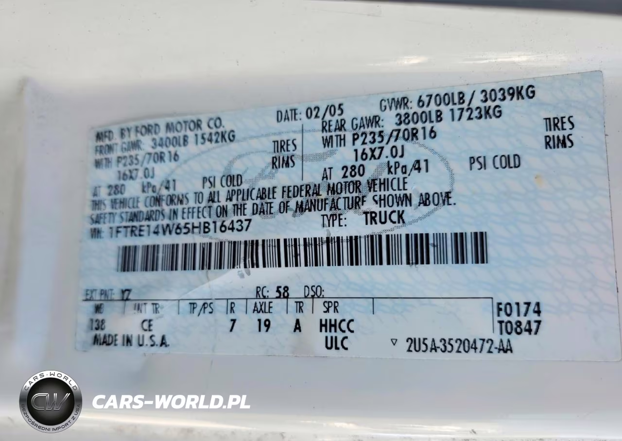 2005 Ford Econoline E150 Van VIN:1FTRE14W65HB16437 - 13