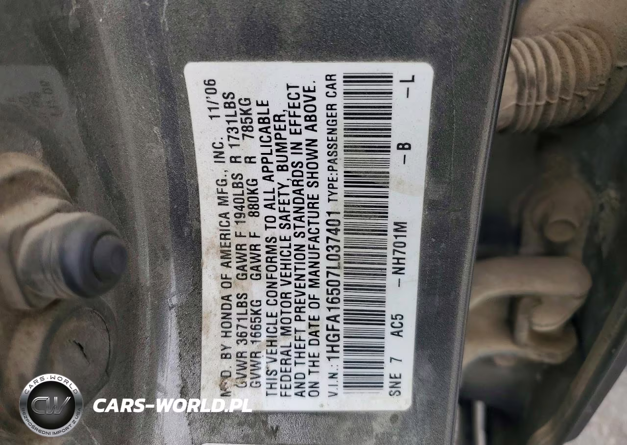 2007 Honda Civic Lx VIN:1HGFA16507L037401 - 12