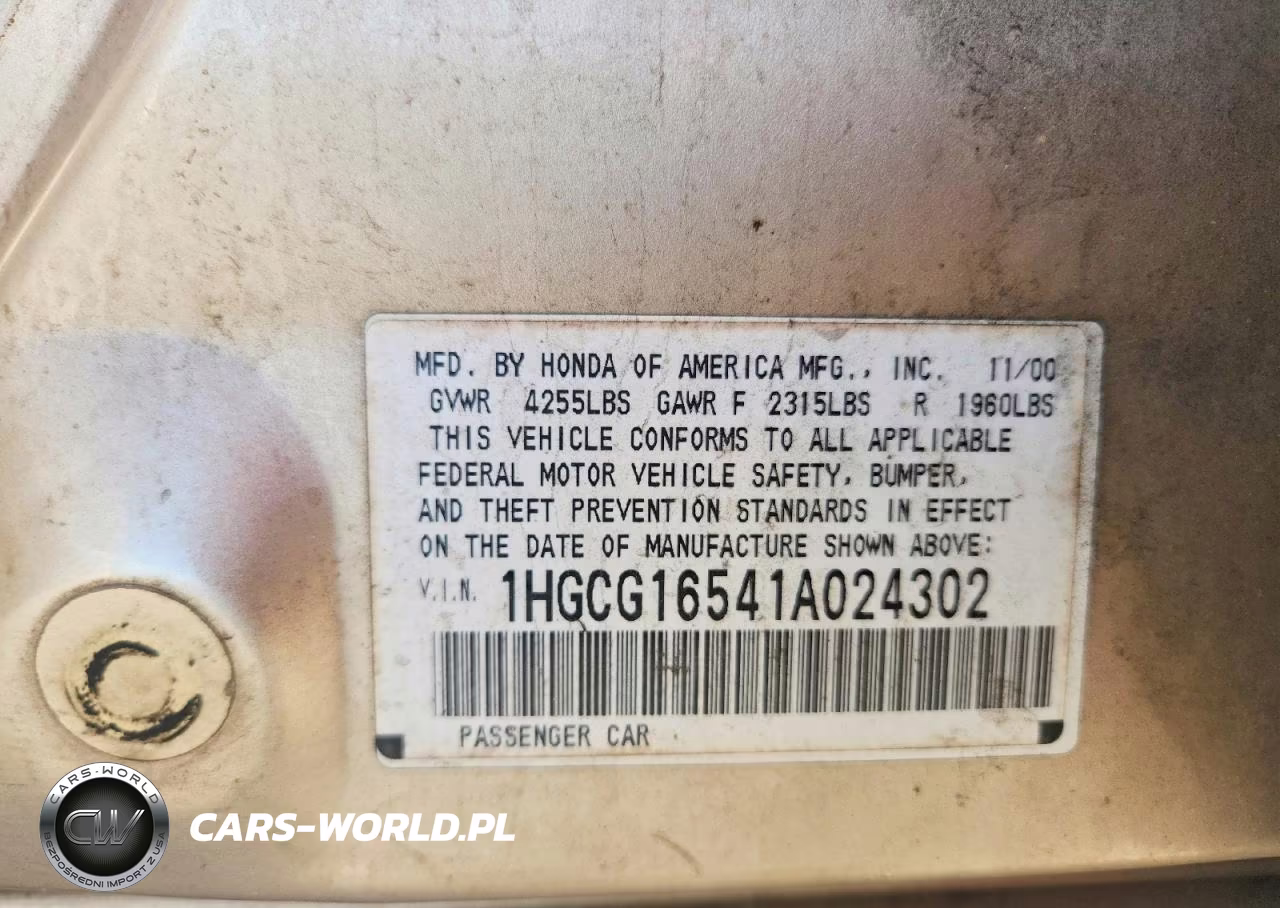 2001 Honda Accord Ex VIN:1HGCG16541A024302 - 12
