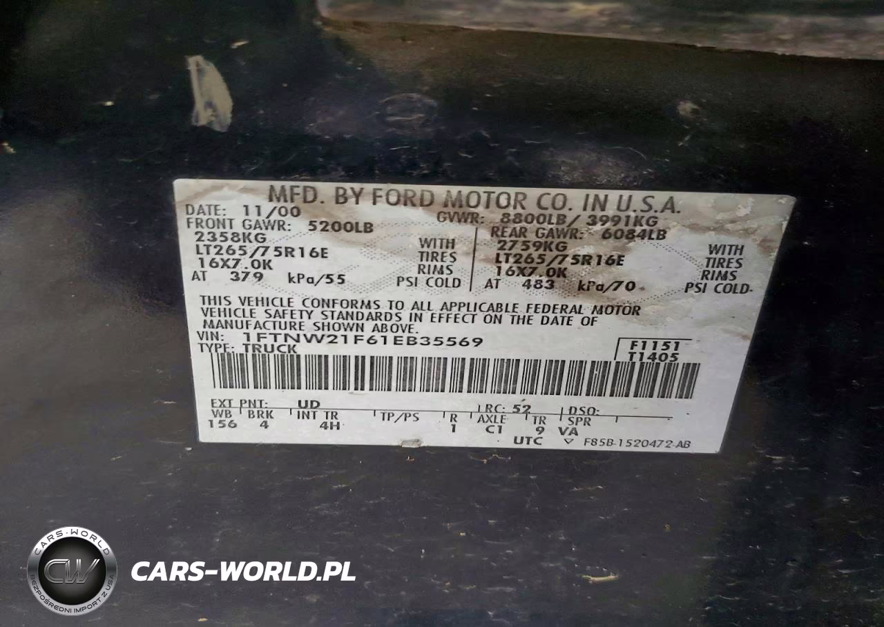 2001 Ford F250 Super Duty VIN:1FTNW21F61EB35569 - 12