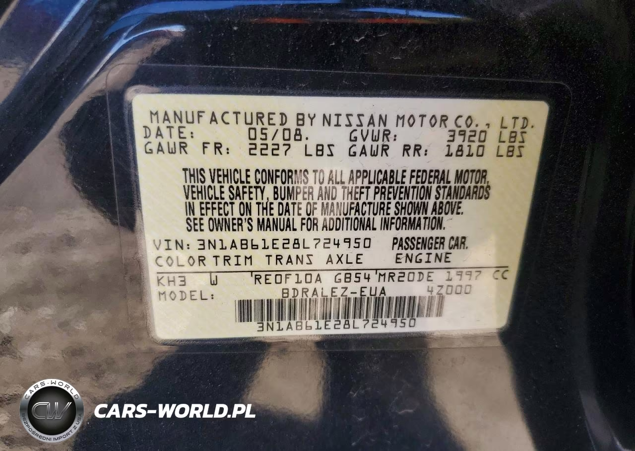 2008 Nissan Sentra 2.0 VIN:3N1AB61E28L724950 - 12