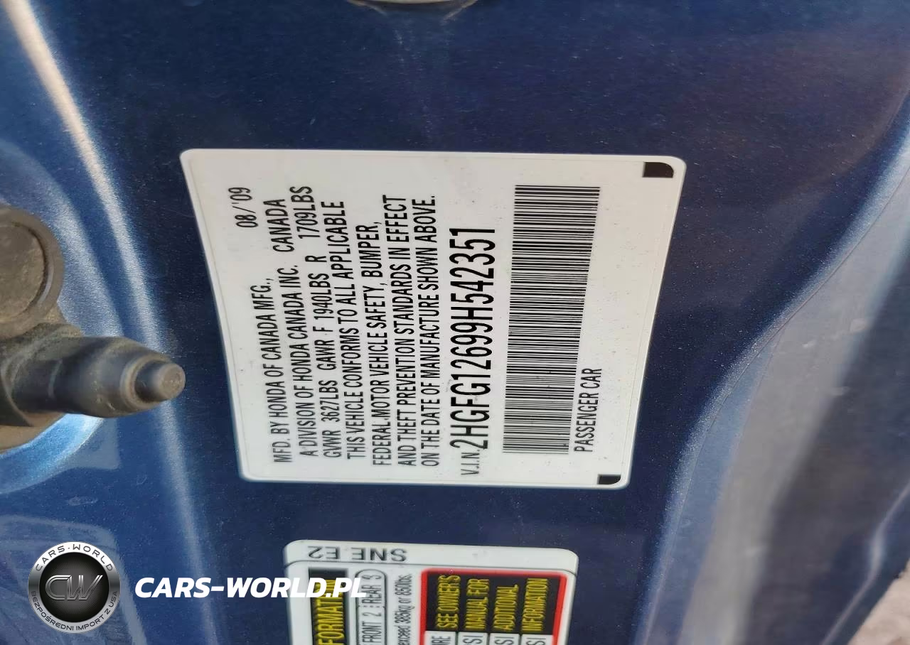 2009 Honda Civic Lx VIN:2HGFG12699H542351 - 12