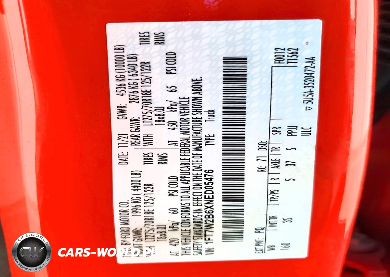 2022 Ford F250 Super Duty VIN:1FT7W2B6XNED05476 - 13