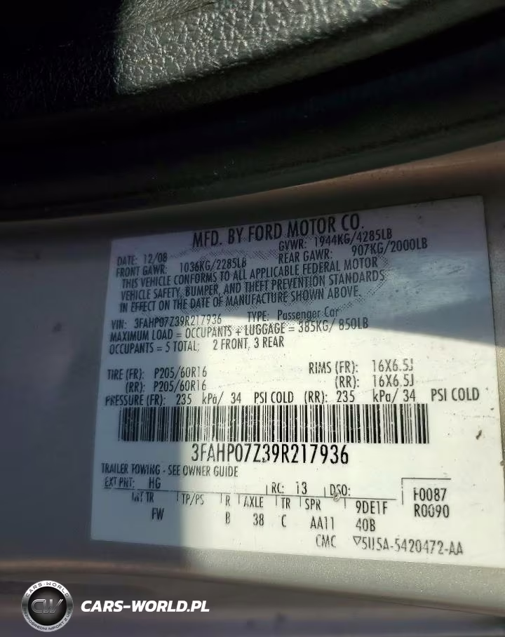 2009 Ford Fusion Se VIN:3FAHP07Z39R217936 - 12