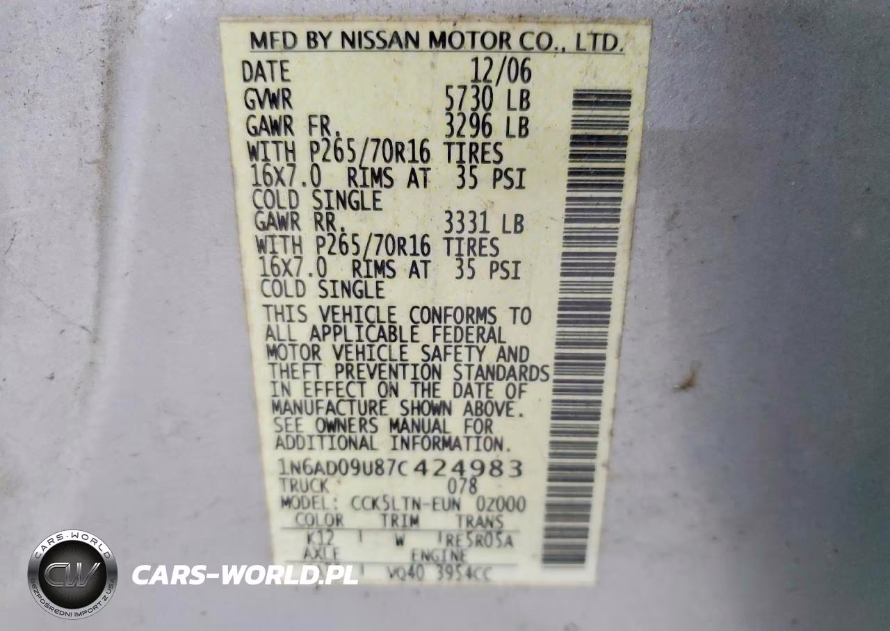 2007 Nissan Frontier Se VIN:1N6AD09U87C424983 - 12