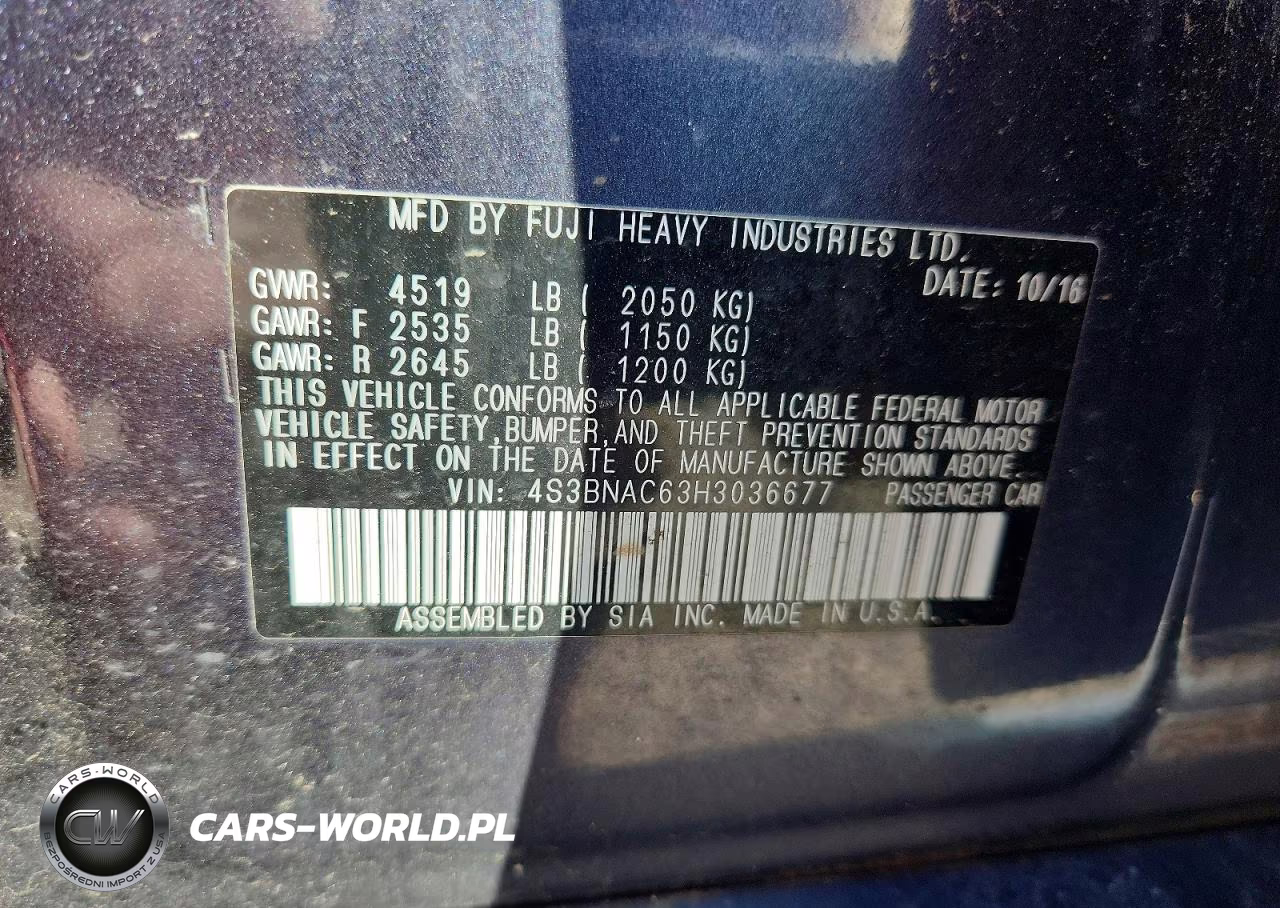 2017 Subaru Legacy 2.5I Premium VIN:4S3BNAC63H3036677 - 13