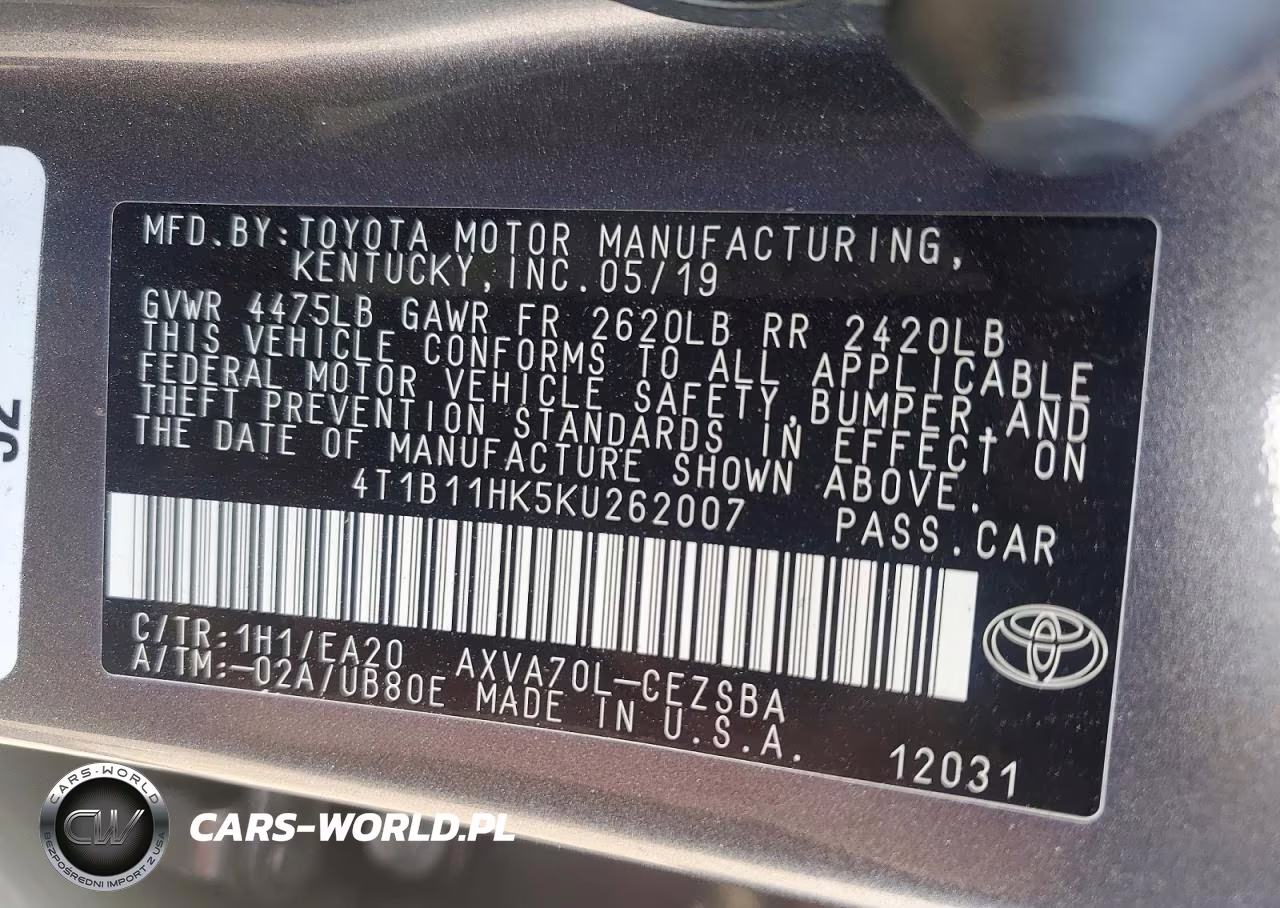 2019 Toyota Camry Se VIN:4T1B11HK5KU262007 - 12