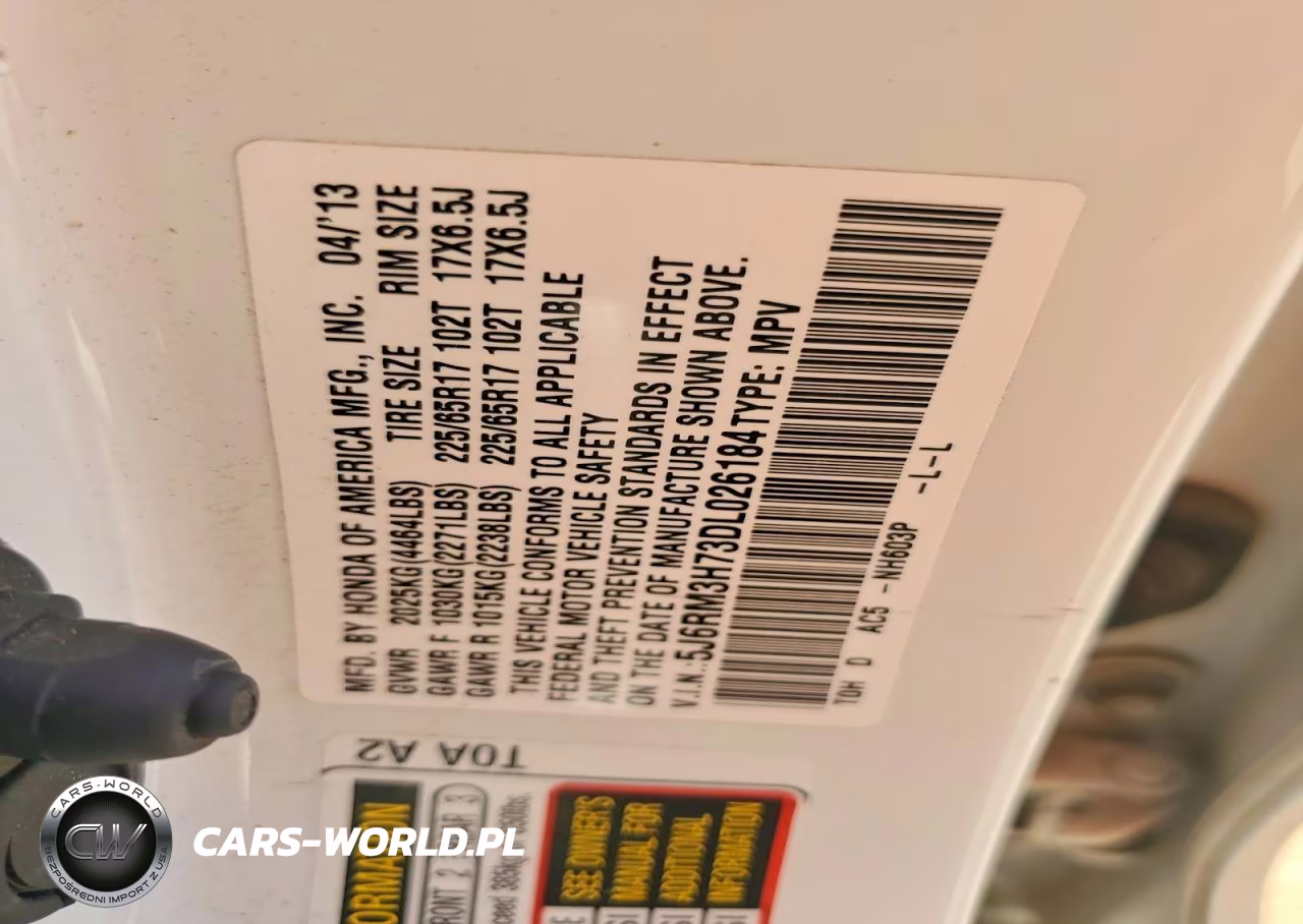 2013 Honda Cr-V Exl VIN:5J6RM3H73DL026184 - 12