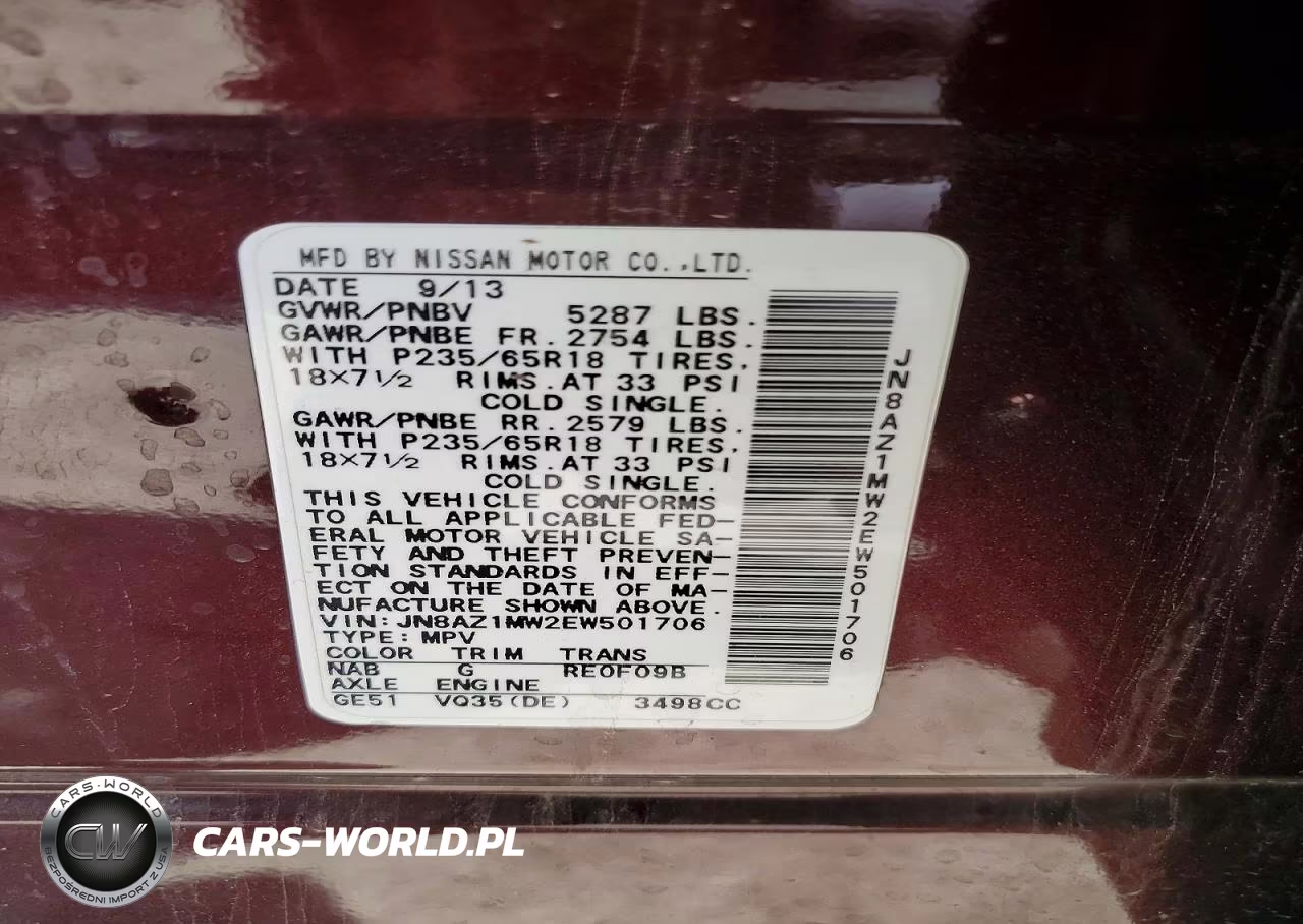 2014 Nissan Murano S VIN:JN8AZ1MW2EW501706 - 14
