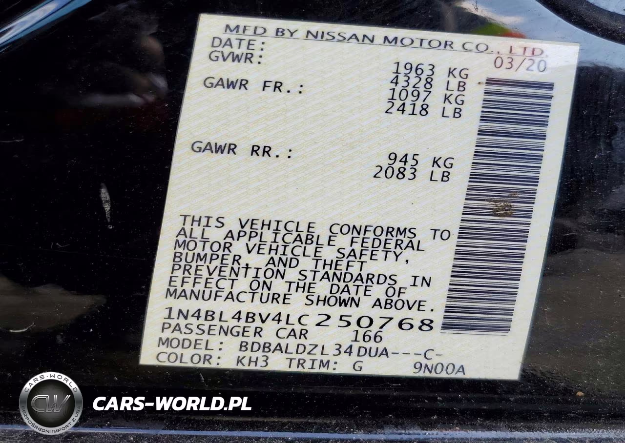 2020 Nissan Altima S VIN:1N4BL4BV4LC250768 - 12
