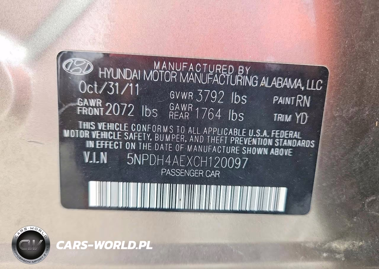 2012 Hyundai Elantra Gls VIN:5NPDH4AEXCH120097 - 12