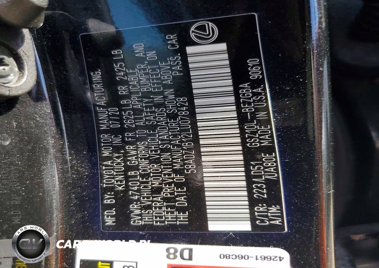 2020 Lexus Es 350 VIN:58ADZ1B12LU078428 - 12