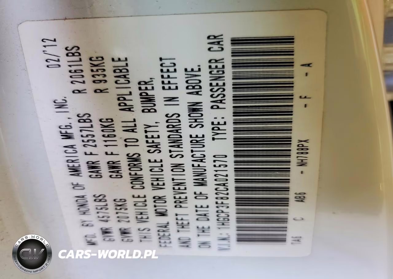 2012 Honda Accord Exl VIN:1HGCP3F82CA021570 - 12