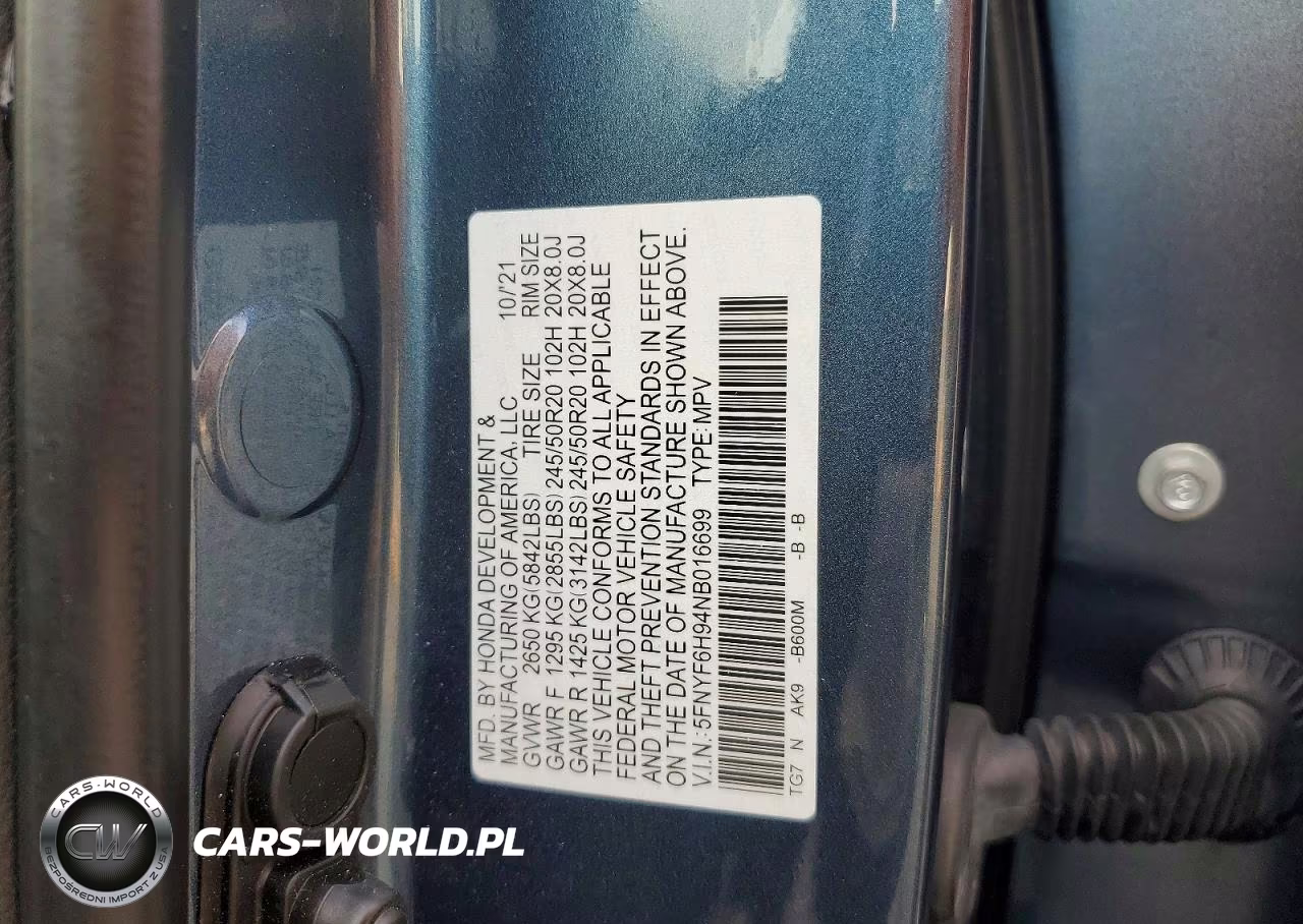 2022 Honda Pilot Touring VIN:5FNYF6H94NB016699 - 14