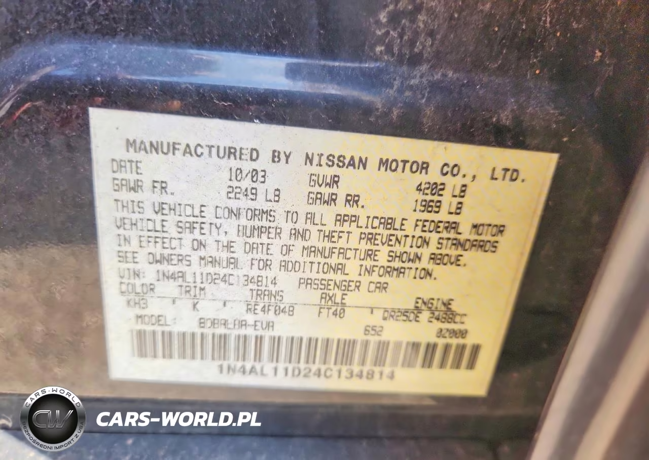 2004 Nissan Altima 2.5 VIN:1N4AL11D24C134814 - 13