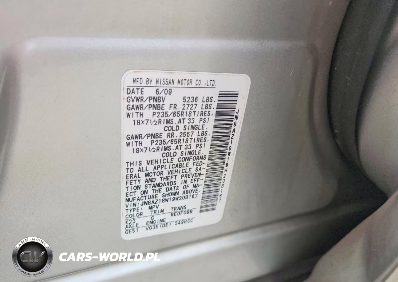 2009 Nissan Murano S VIN:JN8AZ18W19W208167 - 13