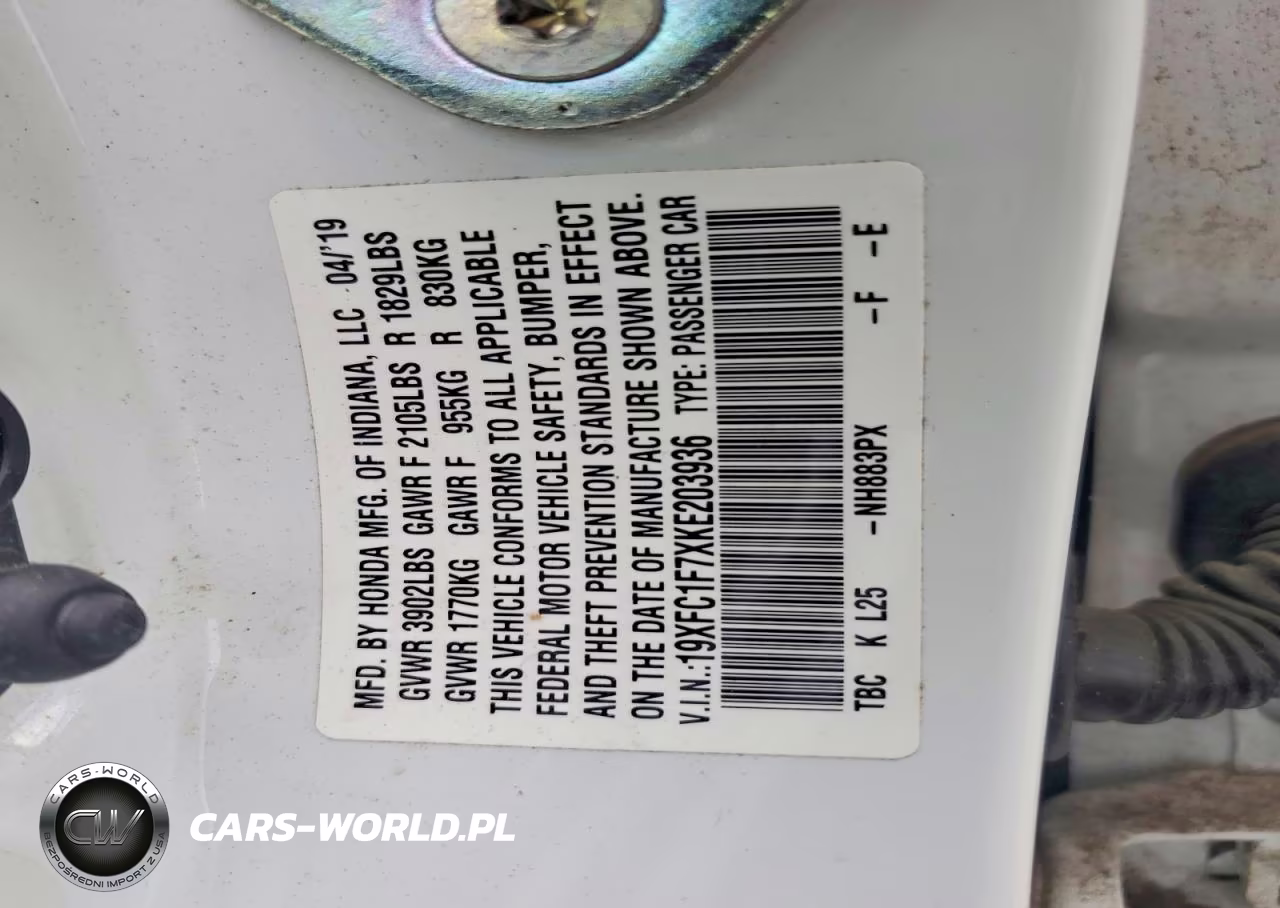 2019 Honda Civic Exl VIN:19XFC1F7XKE203936 - 12