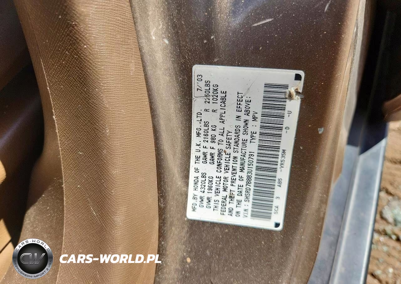 2003 Honda Cr-V Ex VIN:SHSRD78883U150791 - 12