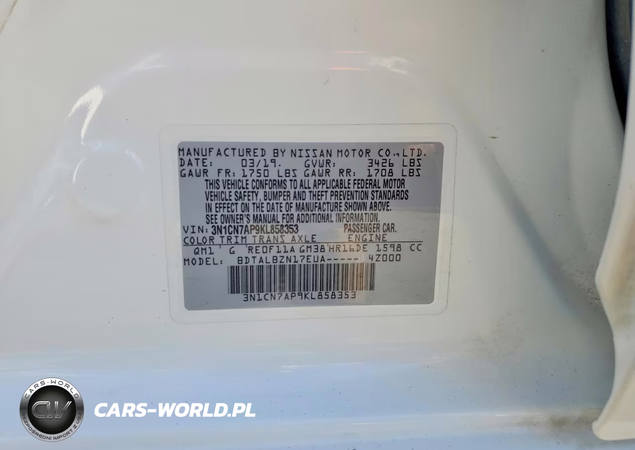 2019 Nissan Versa Sv VIN:3N1CN7AP9KL858353 - 12