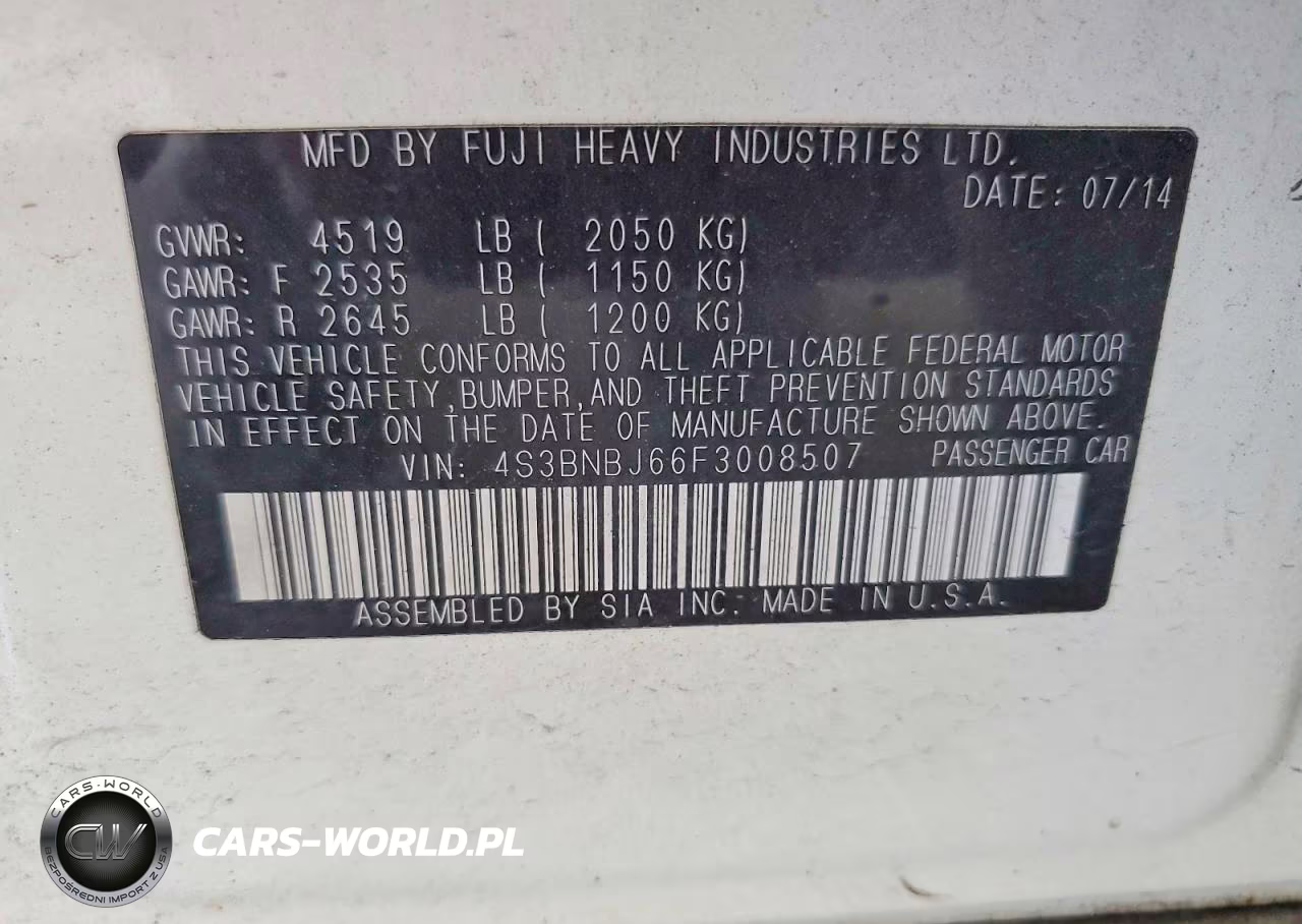 2015 Subaru Legacy 2.5I Limited VIN:4S3BNBJ66F3008507 - 12