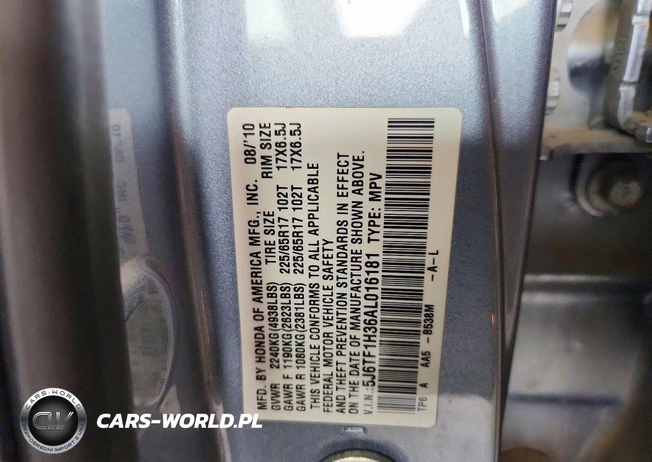 2010 Honda Accord Crosstour Ex VIN:5J6TF1H36AL016181 - 12