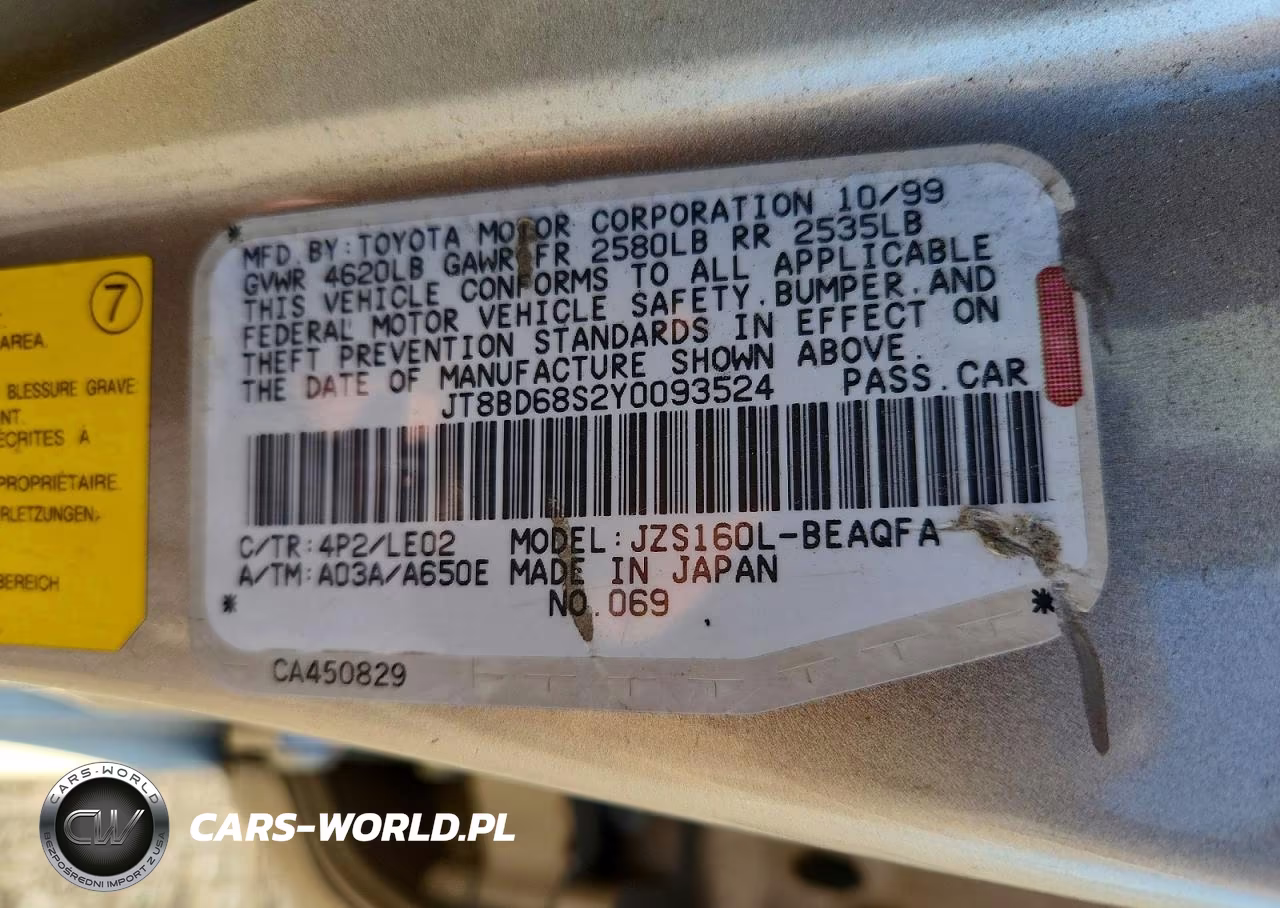 2000 Lexus Gs 300 VIN:JT8BD68S2Y0093524 - 12