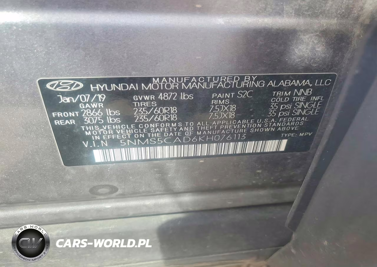 2019 Hyundai Santa Fe Ultimate 2.4L VIN:5NMS5CAD6KH076113 - 13