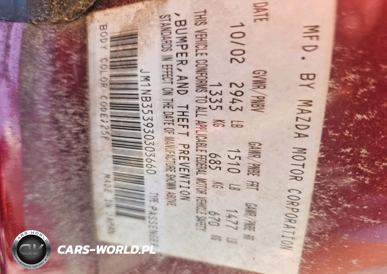 2003 Mazda Mx-5 Miata Base VIN:JM1NB353930303660 - 13