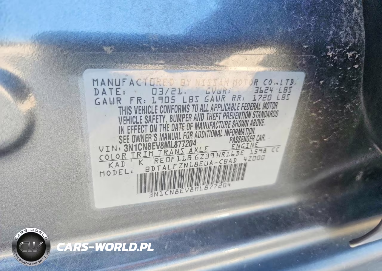 2021 Nissan Versa Sv VIN:3N1CN8EV8ML877204 - 12