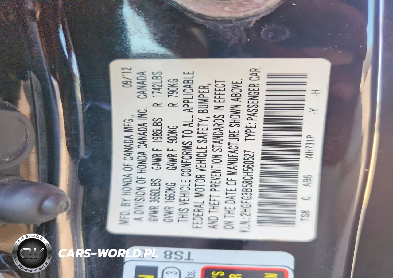 2012 Honda Civic Lx VIN:2HGFG3B58CH560527 - 13